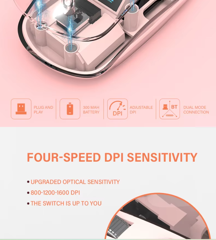Transparent Wireless Mouse Rose